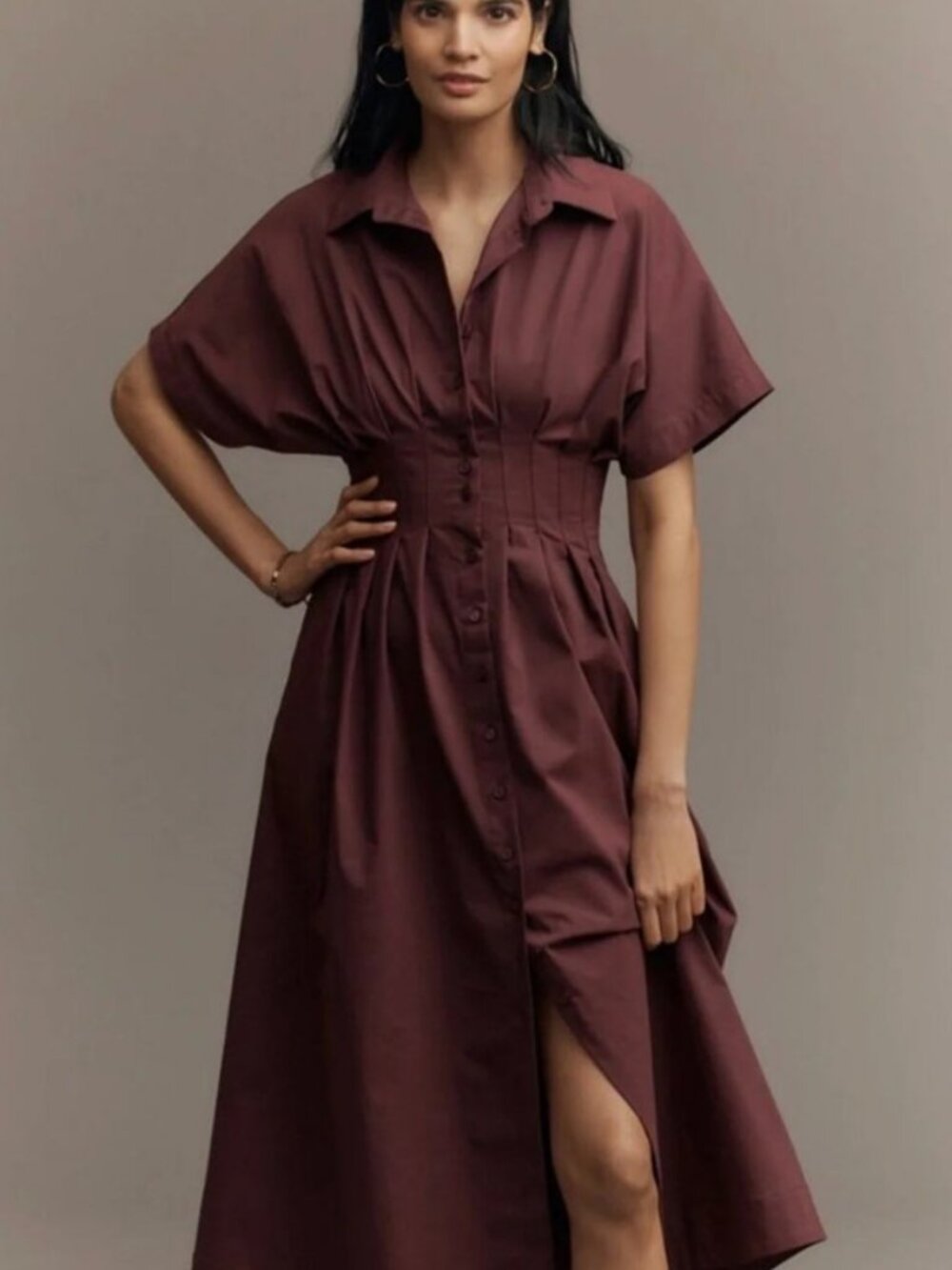 Exquise Tobie Maxi Dress Purple Plum Button Up Collar Anthropologie 1X